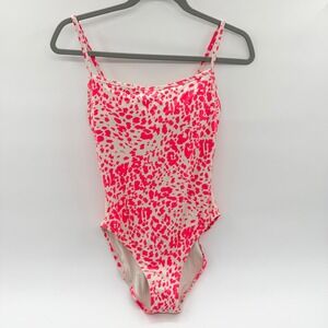 Gap Womens Neon Pink Animal Print One Piece Swimsuit Size M Square Neck Adj.